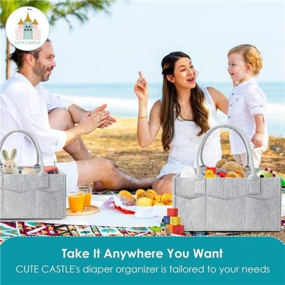 2 Pack Diaper Caddy Organizer Baby Nursery Storage Bin Car Basket Grey - Picture 5 of 8